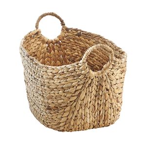Kobolo Aufbewahrungskorb mit Griffe - Wasserhyazinthe - 56x40x41 cm -Korb Box Zeitungskorb Sammler Mehrzweck Allzweck Zuhause Deko Wohnen groß Natur
