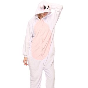 Herren Damen Cartoon Hase One-Piece Hooded Pyjama Winter Cosplay Kostüm Lange Ärmel Schlafanzug Weiß Rosa Gr.S