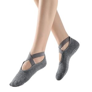 Professionelle dicke Yoga-Socken für Frauen, rutschfeste Griffe und Riemen, ideal für Pilates, Ballett, Tanz, Barfußtraining(Dunkelgrau)