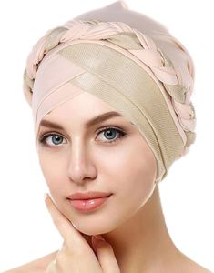 jinaishop Turban Mode Chemo Kappe für Frauen Knot Soft Schlafhut Kopftuch islamische Kopfbedeckung Beige