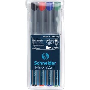 Schneider 222 F Universal-Marker (Permanent, 0,7 mm) 4er Etui schwarz/rot/blau/grün