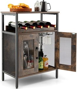 GOPLUS Weinbarschrank aus Holz, Küchenschrank mit abnehmbarem Weinregal & 6 Glashalter, Sideboard