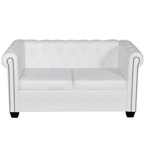 vidaXL Chesterfield-Sofa 2-Sitzer Kunstleder Weiß