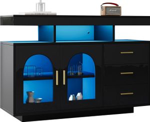 LED-Sideboard-Buffetschrank, 120 cm großer Kaffeebarschrank, Schubladenschrank, Sideboard Wohnzimmer, Hochglanz-Küchenschrank mit 16-Farben-Lichte LED-Sideboard-Buffetschrank, 120 cm großer Kaffeebarschrank, Schubladenschrank, Sideboard Wohnzimmer, Hochglanz-Küchenschrank mit 16-Farben-Lichte