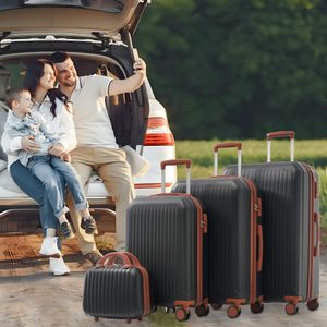Flieks Kofferset Trolleyset 4 tlg., Reisekofferset mit Kosmetikkoffer, Koffer mit 4 Rollen und TSA Schloss, Hartschale Trolley, S-M-L-XL, Schwarz Flieks Kofferset Trolleyset 4 tlg., Reisekofferset mit Kosmetikkoffer, Koffer mit 4 Rollen und TSA Schloss, Hartschale Trolley, S-M-L-XL, Schwarz