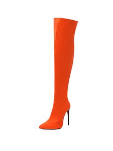 Stiefel Frauen Reißverschluss Oberschenkel Hohe Stiefel Arbeit Solide High Heels Non Slip Stiletto Ferse,Farbe:Orange,Größe:38