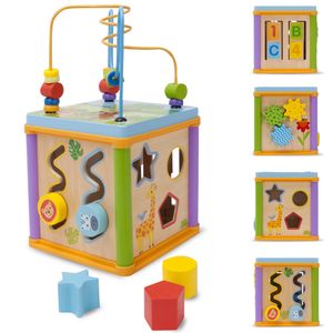 Dřevěná edukační kostka labyrint prokládaný učení tvarů a barev logické myšlení Montessori