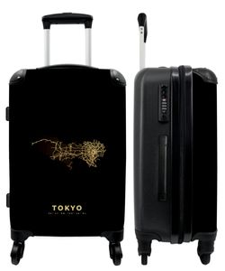 NoBoringSuitcases.com® Großer Koffer - Karte - Stadtplan - Gold - Tokio - Japan - Kombinationsschloss TSA - Hartschalen Trolley 4 Rollen - 60 liter - Reisekoffer - 66 cm