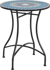 Beistelltisch mit Mosaikplatte aus Keramikfliesen, Bistrotisch mit gebogenen Metallbeinen, Kapazität 50kg, runder Couchtisch für Wohnzimmer, Terrasse