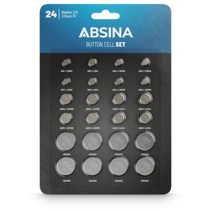 ABSINA 24er Pack Alkaline & Lithium Knopfzellen - AG1 AG3 AG4 AG10 AG13 CR2016 CR2025 CR2032 - Knopfzelle Sortiment 1,5V & 3V