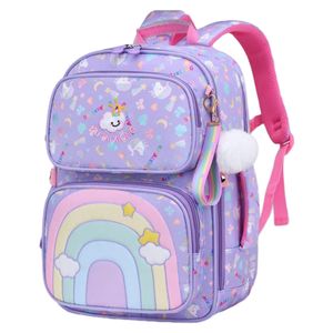 Schulrucksack für Mädchen große Kapazität Büchertasche wasserdicht Grundschulrucksack Lila komfortabel zu tragen