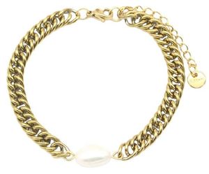 gliederarmband Pearl Damen 15 cm Edelstahl gold/weiß
