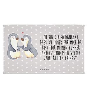 Mr. & Mrs. Panda Gäste Handtuch Pinguine trösten - Grau Pastell - Geschenk, für Ehemann, Gästetuch, Geschenk für Partner, Verlobung, Ehemann, Reisehandtuch, Hochzeitstag