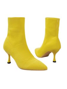 Damen Stiletto Stiefel Stiefelette Slip On Ankle Boot Mode Komfort High Heel Winterschuhe Gelb,Größe:EU 38