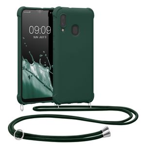 kwmobile Necklace Case kompatibel mit Samsung Galaxy A20e Hülle - Cover mit Kordel zum Umhängen - Silikon Schutzhülle Dunkelgrün