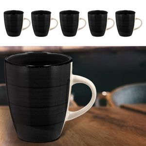 Kaffeebecher Steingut 6er Set schwarz 360ml 9x11cm Tasse Becher Henkeltasse  Kaffeetasse Teetasse