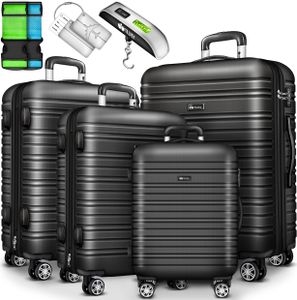 tillvex® Reisekoffer Set 4 tlg. Grau Koffer Hartschale Trolley Kofferset Tasche S-M-L-XL