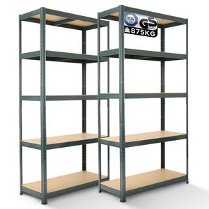 Zestaw 2 wytrzymałych regałów AREBOS 180 x 90 x 40 | 875 kg nośności | 0,63 mm | 5 regulowanych paneli MDF Regały magazynowe regały piwniczne regały bezśrubowe