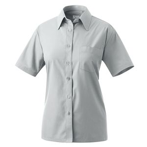 Damen-Bluse, halbarm, Kentkragen, tailliert, silbergrau, Größe 48 : 60% Baumwolle 40% Polyester 120 g/m² : silbergrau : 48