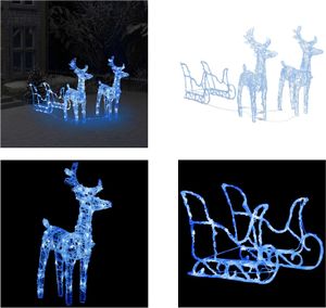 vidaXL Rentiere & Schlitten Weihnachtsdekoration 160 LEDs 130 cm Acryl - LED-Rentier - LED-Rentiere - Weihnachtsdeko Rentier - Weihnachtsbeleuchtung Rentier