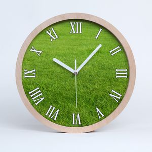 Holzuhr 25fi cm wanduhr - weiße Spitzen - grünes Gras