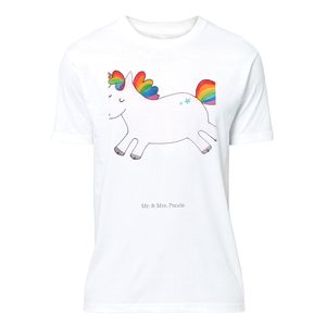 Mr. & Mrs. Panda Größe S T-Shirt Uni Einhorn Happy - Weiß - Geschenk, Unicorn, Pegasus, spannend, Lachen, fröhlich, Rundhals, Einhorn Deko