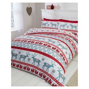 Rapport - Súprava posteľnej bielizne "Scandi", česaná bavlna, vianočný vzor AG970 (manželská posteľ) (biela/červená/modrá)