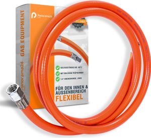 Gasschlauch 150 cm, 1/4" links, Winterfest und flexibel, Orange - ideal für Gasgrills, Heizstrahler, Hockerkocher, Gaskocher, Lampen, uvm.