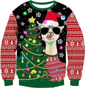 IDGREATIM Unisex Weihnachts-LED-Pullover mit Alpaka-Print, Größe S