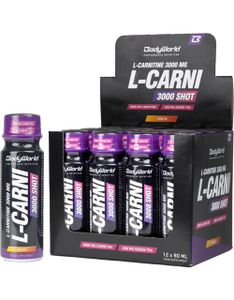 BodyWorld L-Carnitine 3000 Shot 12 x 80 ml Erdbeere / Carnitin / Flüssiges L-Carnitin angereichert mit Grüntee-Extrakt und B-Vitaminen in einem praktischen Schuss