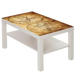 Couchtisch Tisch mit Motiv Bild Weltkarte Globus Antik : Weiß