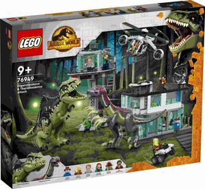 LEGO Jurassic World Giganotosaurus & Therizinosaurus Angriff Set mit Spielzeug-Hubschrauber, Garage, Spielzeugauto und 2 Dinosaurier-Figuren, Geschenk für Fans von der Jurassic Park-Reihe 76949