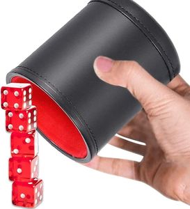 FNCF Würfelbecher Leder,  Schalldichte Lederwürfelschale mit 5 roten Würfeln Ideal für Unterhaltungsspiele, Bar, Reisen, Party (schwarz)