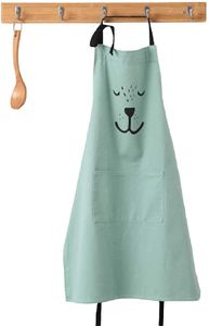 Süß Kartoon Schürze mit Tasche für Frauen Kinder Wasserdicht Baumwolle Leinen Küchenschürze Latzschürze Kochschürze Erwachsene Grün