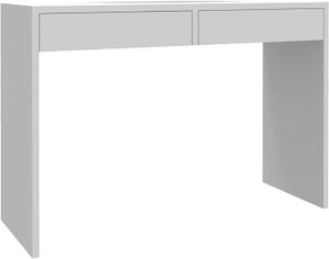 MATKAM Schreibtisch aus Holz Astral H 78 x B 115 x T 40 cm, laminierte Möbelplatte, 2 Schubladen mit Metalllaufschienen auf Rollen (Weiß)