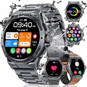 Smartwatch Herren mit Telefonfunktion, 1,43" AMOLED Sportuhr, 120+ Sport-Modi Fitnessuhr, 400mAh, Wasserdicht, 5ATM Militär Smartwatch für Android iOS