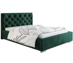 GRAINGOLD Samtbett 120x200 cm Avi - Polsterbett mit Lattenrost und Bettkasten, Doppelbett - Grün