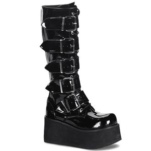 TRASHVILLE-518 DemoniaCult Gothic Dámské pánské boty na platformě s řemínky Black Patent