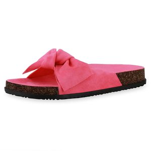 VAN HILL Damen Pantoletten Sandalen Sommer Hausschuhe Schlappen 890001, Farbe: Neon Pink, Größe: 39