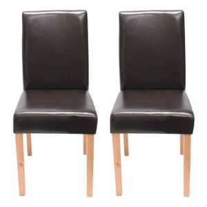 2x jedálenská stolička Kuchynská stolička Littau ~ koža, hnedá, svetlé nohy