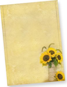 Schönes Briefpapier Sonnenblumen (50 Stück) beidseitig wunderschön bedrucktes A4 Motiv-Papier mit einer Vase mit sonnigem Sommermotiv