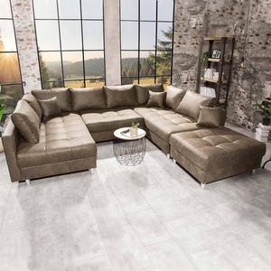 Moderne XXL Wohnlandschaft KENT 305cm taupe Federkern inkl. Hocker und Kissen