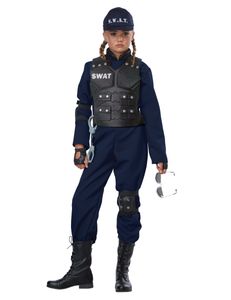 Cooles Kinder-Kostüm SWAT-Kostüm Kinder-Karneval-Kostüm blau-schwarz 7-teilig