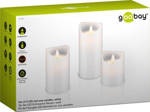 Goobay LED Echtwachskerzen mit Timerfunktion / Kerzen mit beweglicher Flamme und Timer /3er Set
