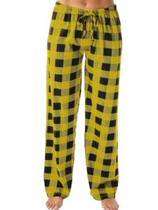 Damen Schlafhosen Karierte Nachtwäsche Lose Lounge Pyjama Hose Taille PJ Homewear Hosen Gelb,Größe S