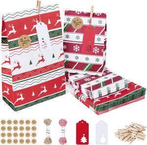 24 Geschenk Papiertüten Geschenktüten - Weihnachten Deko Geschenkboxen Adventskalender zum Befüllen, Geschenkpapiertüten können auch für Weihnachtsfeiern, Hochzeiten, Geburtstagsfeiern