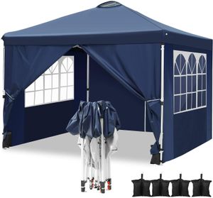 3x3 Pavillon Wasserdicht Pop up Faltpavillon Pavillon mit 4 Seitenteilen Faltbar Zelt Gartenpavillon, 4 Sandsack, Blau