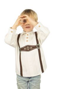 OS Trachten Kinder Hemd Jungen Langarm Trachtenhemd mit Liegekragen Jetaia, Größe:98/104, Farbe:weiß