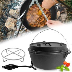 12-częściowy zestaw Dutch Oven z drewnianym pudełkiem, w tym garnek, patelnia, patelnie do pieczenia, garnki na mleko, przystawki, podstawy, gofrownica, rękawice, podkładki CEEDIR