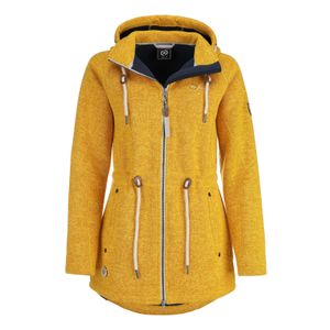 Dry Fashion Damen Fleece-Mantel St. Peter-Ording – Wintermantel Fleecejacke Outdoorjacke Winterjacke mit Kapuze in Gelb-Melange Größe 46